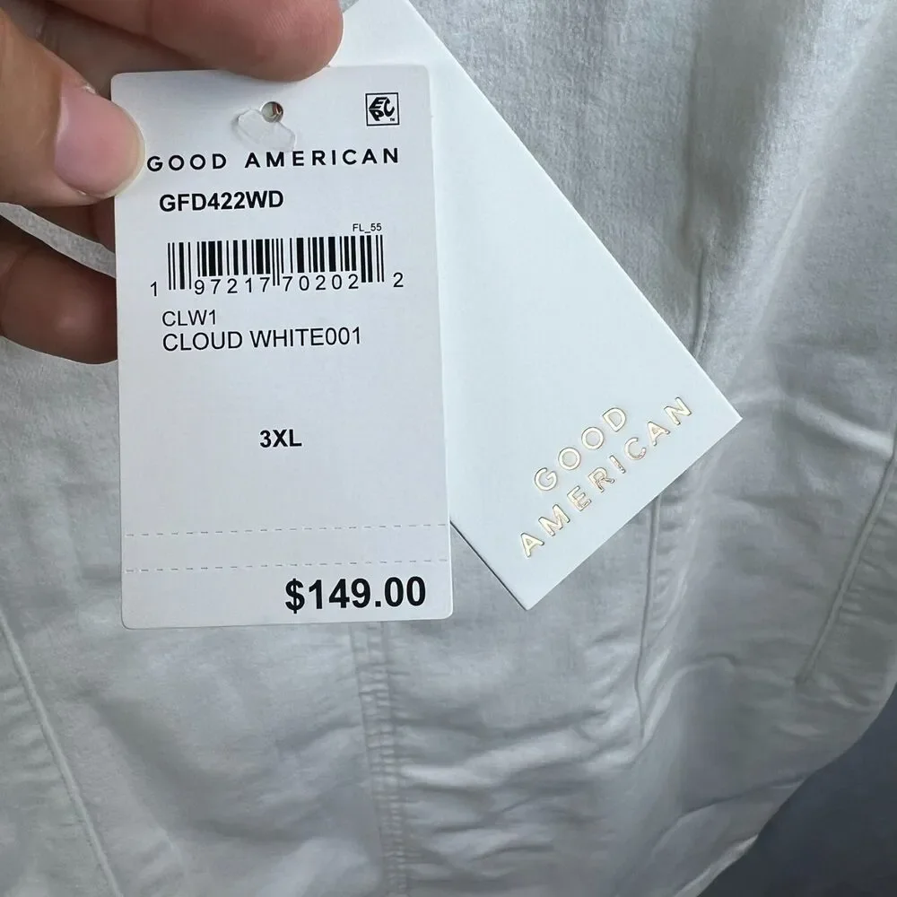 Good American NWT Cotton Blend Cloud White Structured Sleeveless Dress 3XL-$149
